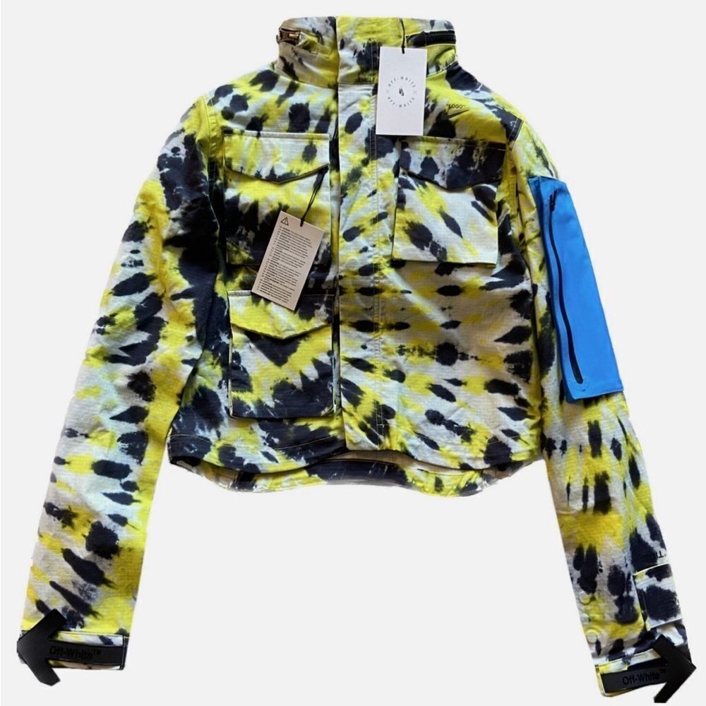 Off-White Yellow and Black Tie-Dye Jacket with Blue Accent